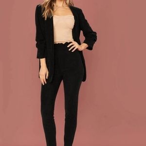 SHEIN Shawl Collar Gathered Sleeve Blazer and Paperbag Pants Set (NEW)